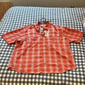 Duluth Trading Co Orange and White Plaid Men's Shirt